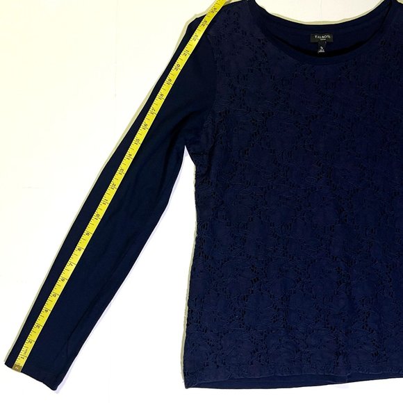 Talbots - Women's Petite Size S - Dark Blue Lace Floral Patern Top - Long Sleeve - Picture 10 of 10